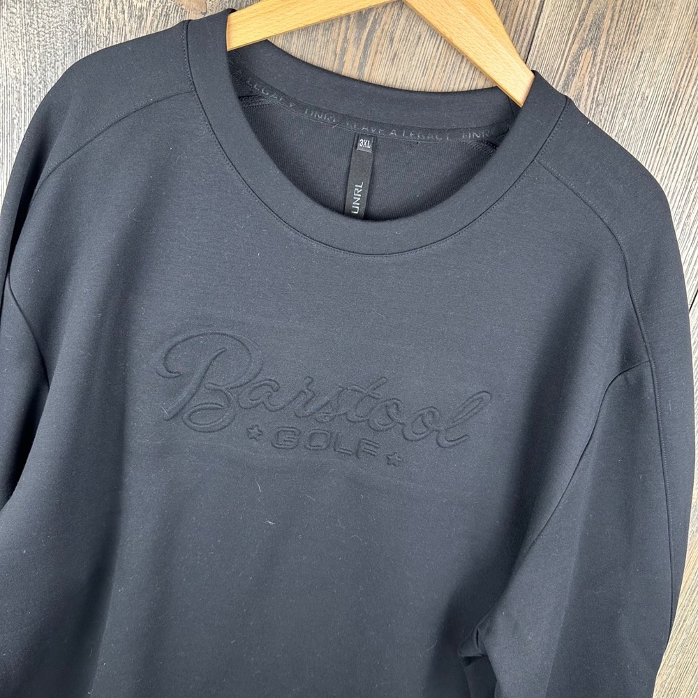 UNRL Barstool Golf Embossed Crewneck Sweatshirt Black Men Size 3XL